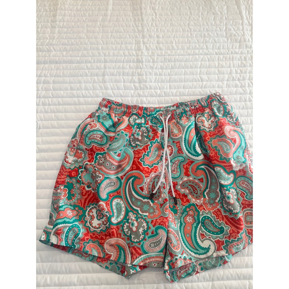 98‎ Coast Av. Men's XXL Swim Trunks Shorts Orange Teal Paisley Drawstring